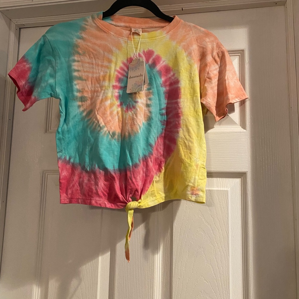 Dreamsicles- Cropped Tie Dye T-Shirt- Front Tied Knot Sz Small -Magenta NWT